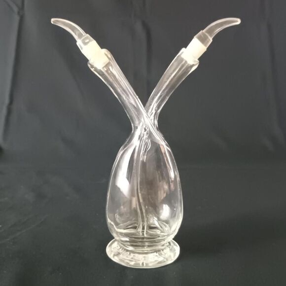 Oil and Vinegar Cruet Twin Decanter Clear Glass With Plugs Hand Made - Picture 1 of 8